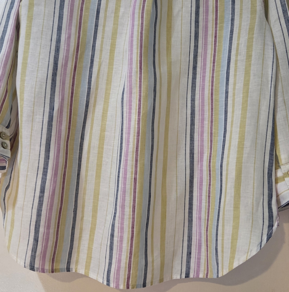 Women's Chico's Multi Stripe Linen Shirt, Size 8 - Picture 11 of 13